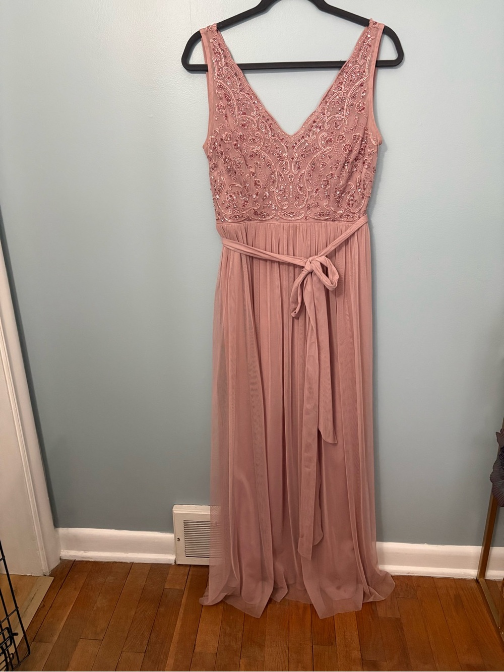 Adrianna Papell Blush Mauve Embellished V-Neck Maxi Dress